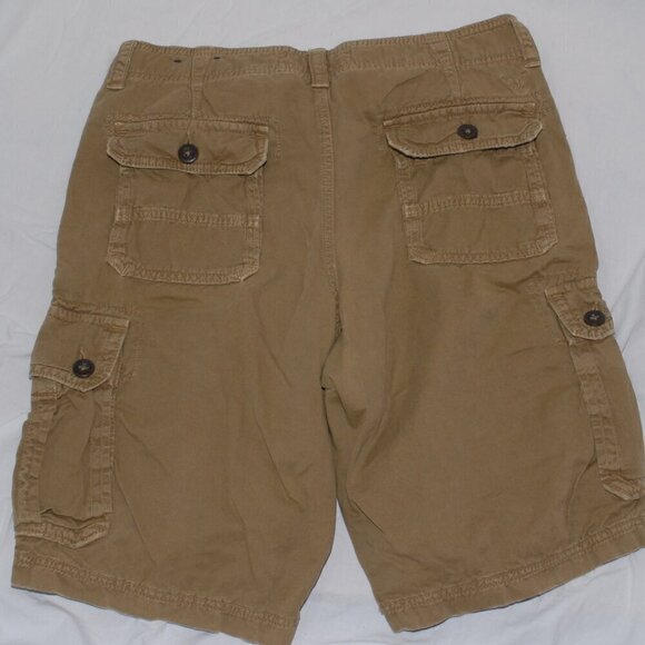 12” inseam 6 Pockets GUC Size 32 Cargo Jean Shorts Camel Dark Tan Denim - Picture 4 of 8